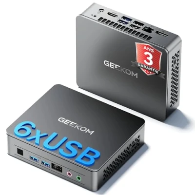 Image de GEEKOM Mini PC Air12 Lite, Processeur Intel Alder Lake N100 (4C/4T, Jusqu&#039;à 3.4GHz), 8GB DDR4 256GB SSD, Windows 11, WiFi 5/BT 5.1, Double Affichage 4K, 6xUSB Ports, Ordinateur de Bureau