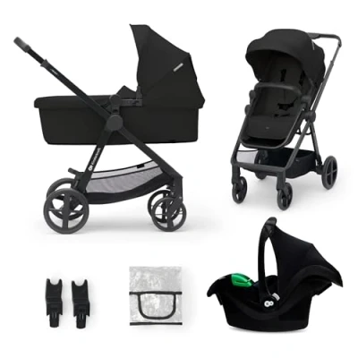 Image de Kinderkraft NEWLY 3 en 1 Poussette, Avec Siège Auto MINK PRO I Size 2 360 degrés, Poussette Canne, Trio, SYSTÈME DE VOYAGE, Landau Bébé, Accessoires, Adaptateurs, Nacelle, Jusqu’à 22 kg, Noir