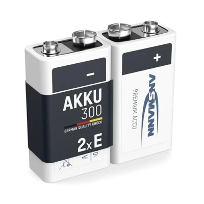Image de ANSMANN Piles 6LR61 9V 300 mAh NiMH rechargeables (lot de 2) Bloc alimentation à faible autodécharge et haute capacité idéales pour détecteur fumée, jouets, radios, etc.