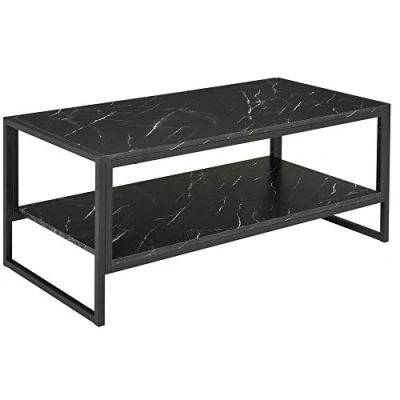 Image de HOMCOM Table Basse Style Moderne avec 2 Étagères 106 x 50 47 cm Noir