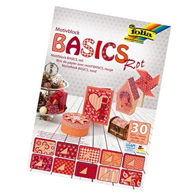 Image de Folia Bringmann 46249 Bloc Basics à Motif 24 x 34 cm, 30 Feuilles Assorties, Rouge