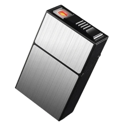 Image de OLELY Étui à Cigarettes avec Support de boîte Briquet for 20 briquets Rechargeables USB intégrés (Color : Silver risers)