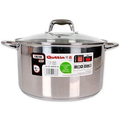 Image de Quttin New Caesar Casserole professionnelle Induction, Cuisine et Four Grande, Acier Inoxydable Anti Adhérent, Couvercle Verre Poignées 30cm / 8L