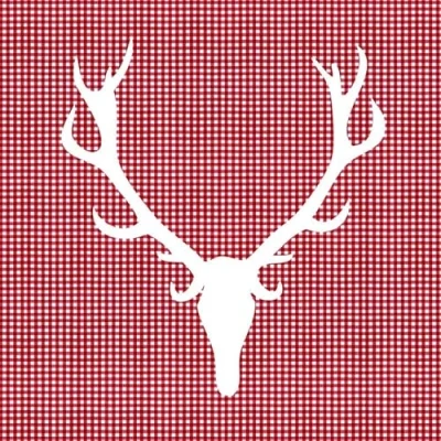 Image de Lot de 20 serviettes en papier motif tête cerf à carreaux rouges Idéales pour le découpage et la technique des 33 x cm