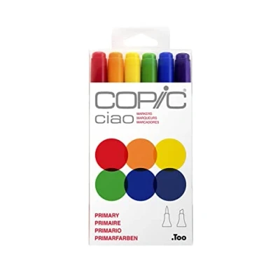 Image de Copic Ciao Set « Primary », 6 marqueurs Twin avec une pointe moyenne et Brush