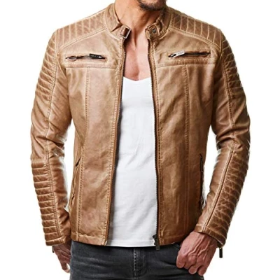 Image de Red Bridge Hommes Veste Simili Cuir Côtelé Véritable Blouson Transition Moto Coton Vestes, Camel Similicuir, M