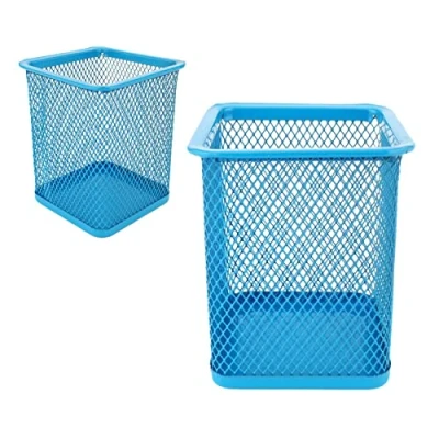 Image de LEVIATAN Lot de 2 Porte crayons carré en métal stylo cube métallique Mesh multifonction tasse pour à bille bleu