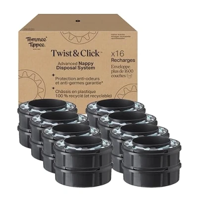 Image de Tommee Tippee Recharges Originales pour Poubelle à couches Twist &amp; Click, Lot exclusif de 16, Recharge rapide et Pack économique