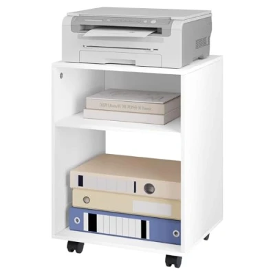 Image de EUGAD Support d&#039;Imprimante avec roulettes, Freins, Chariot Mobile 2 Compartiments, Caisson de Bureau Rangement, Étagère Imprimant en Bois, 40x35x55cm, Blanc, 0008CTG