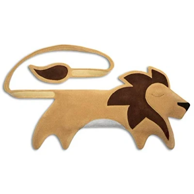 Image de LESCHI Coussin chauffant Bouillotte micro ondes 10 compartiments à nouer Animal : lion beige graines de blé bio souple Idéal pour se réchauffer en hiver et le ventre, dos