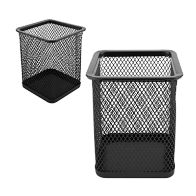 Image de D.RECT Lot de 2 Porte crayons carré en métal stylo dés métallique Mesh Multifonction Mug pour à bille noir