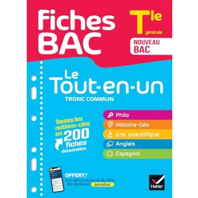 Image de Fiches Bac Le Tout en un Tronc commun Tle générale (toutes les matières) 2025 Philo, Histoire Géographie, Enseignement scientifique, Anglai
