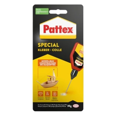 Image de Pattex colle spéciale modélisme, très résistante pour le plastique et bois, séchage sans traces, flacon de 30 g avec aiguille microdosage