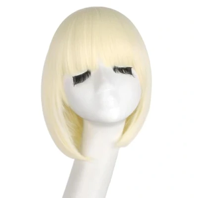 Image de MapofBeauty 12 Pouce/30cm Femmes Bangs Neat Droites Courtes Cheveux BOBO Perruques (Léger Blond)