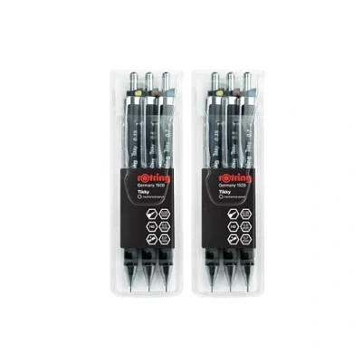 Image de rOtring Tikky Porte mines 0,35 mm, 0,5 mm et 0,7 Mine HB Corps noir Lot de 3 pièces x 2