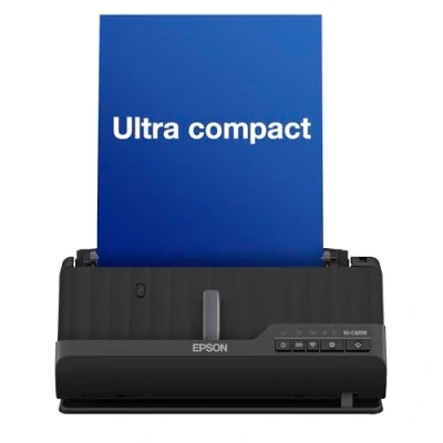 Image de EPSON ES C320W Scanner A4 recto verso compact Wi Fi faible consommation, modes demi tour et chemin droit, compatibilité multi appareils, numérisation passeports livrets