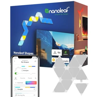 Image de Nanoleaf Shapes Mini Triangle Pack d&#039;Extension, 10 Panneaux Lumineux Additionnels Appliques Murales Intérieur Modulaires Connectées LED RGBW Wi Fi, Compatible Alexa, Salon Chambre ou Bureau Gaming