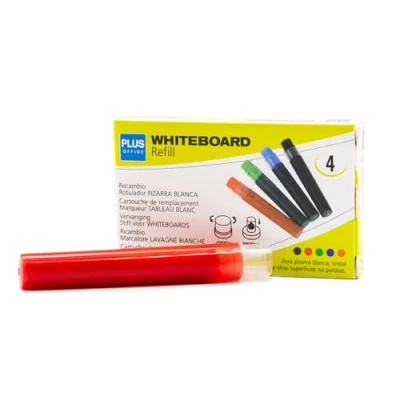 Image de Plus Office Marqueurs tableau blanc avec encre liquide rechargeable, pointe de 2 mm, idéal pour écrire sur verre, et autres surfaces lisses, effaçable (rouge, recharge)