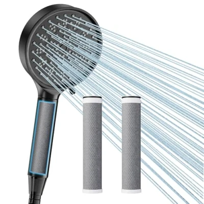 Image de Cobbe Tête de Douche avec Filtre, Pommeau Haute Pression Flexible, 6 Fonctions Jet, 3 Filtres à Charbon Actif, Élimination 99% du Chlore pour Eau Dure, Économie d&#039;Eau (Noir)