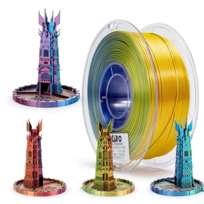 Image de ZIRO PLA Filament Tricolore Coextrusion Soie 3D Imprimante 1.75mm pour et Stylo 3D, Multicolor Filament, 1kg (2.2lbs), Aurora Couleur