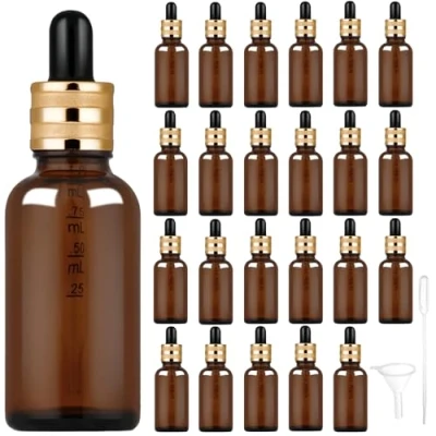Image de StarryTiger 24 Pcs 30ml Flacons en Verre Ambre avec Pipettes, Bouteilles Vide Compte gouttes Pipettes pour Huile Essentielle, Aromathérapie, Liquids Chimique, Parfum