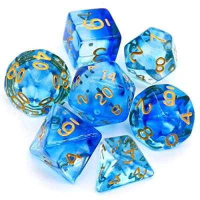 Image de Yourandoll 7 pièces dés polyédriques D20 D12 D10 D8 D6 D4 16mm Jeu de en Acrylique pour Donjons et Dragons DND Dice RPG MTG Table Jeux Double Couleur (Bleu Transparent)