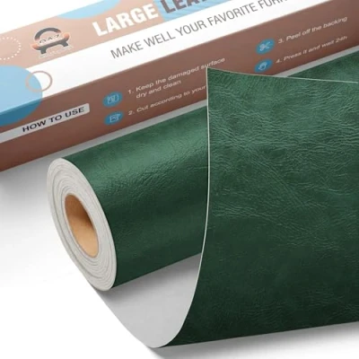 Image de Grand Kit Reparation Cuir, Simili Cuir Autocollant 40 x 80 cm, Patch de Réparation en Auto adhésif pour Sièges Auto, Canapés, Chaises, Transats, Bottes, Portefeuilles Nouveau Vert