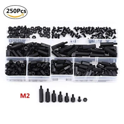 Image de 250Pcs M2 Nylon Entretoises Hexagonales Vis Ecrou Mâle Filetée Assortiment Kit avec une Boîte de Rangement