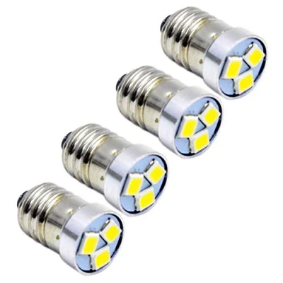 Image de Ruiandsion 4pcs 6V E10 LED Ampoule 3030 3SMD de rechange blanche Mise à niveau pour Lampe poche torche, Terre négative