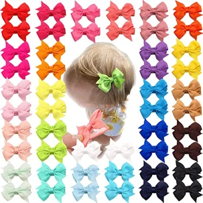 Image de JOYOYO 50 pièces Pinces à cheveux pour bébé Nœuds en ruban, Mini nœud de 2 pouces Barrettes filles tout petit