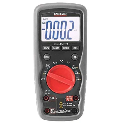 Image de RIDGID 37423 Multimètre numérique micro DM 100, compteur d’essai à sélection automatique mesurant les valeurs RMS réelles