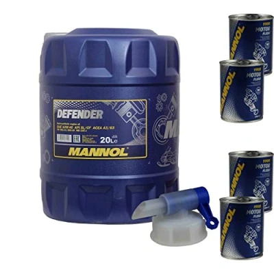 Image de Huile moteur MANNOL Defender 10W 40 4 x Flush ADDITIV 20 l
