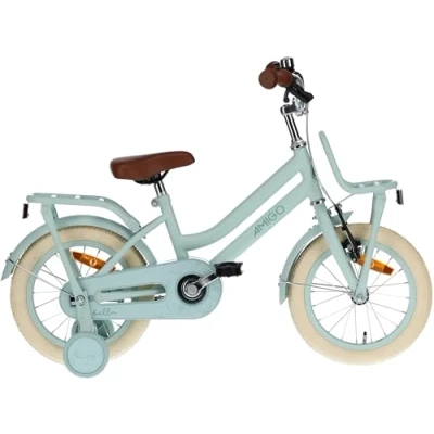 Image de AMIGO Bella Vélo pour fille 14&quot; Avec frein à main, rétropédalage, rembourrage de guidon et roues stabilisatrices À partir 4 5 ans Vert
