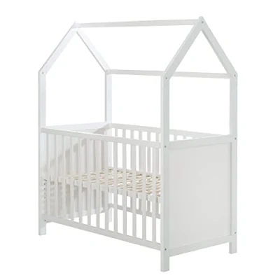 Image de roba Lit Bébé Cabane Évolutif 60x120 Cododo Convertible en Canapé Réglable Hauteur Blanc