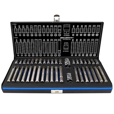 Image de XZN Lot de 40 douilles hexagonales Torx à dents multiples : T20, T25, T30, T40, T45, T50, T55 M5, M6, M8, M10, M12 Six pans creux 4, 5, 6, 7, 8, 10, 12 mm