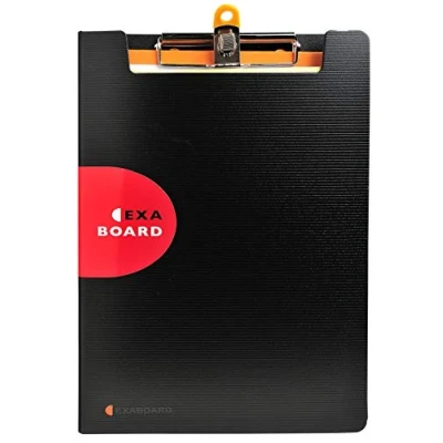 Image de Exacompta Ref. 52134E porte bloc Exactive à pince avec rabat et élastique stylo pochette A4 sur le livré un notes Dimensions 23,5 x 33,5 cm Pour Noir