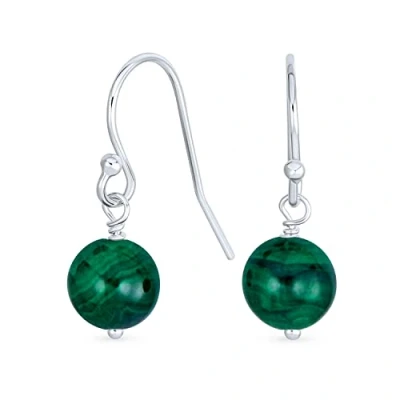 Image de Boucles D&#039;Oreilles Pendantes En Perles Rondes Simples Malachite Verte Foncée, Pierre Précieuse, Avec Crochet Français, Pour Femmes Et Adolescentes Argent Sterling .925
