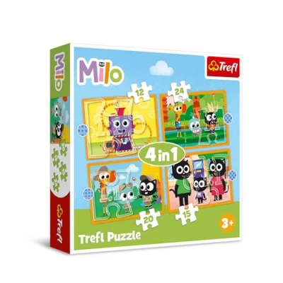 Image de Trefl, Découvrez Milo et Ses Amis 4en1, 4 Puzzles, de 12 à 24 Pièces Différents Niveaux difficulté, pour Les Enfants partir 3 Ans, 34654, Multicolor