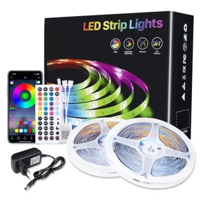 Image de Kiperline Bande LED RVB 30 m avec télécommande Bluetooth à intensité variable et synchronisation de la musique Éclairage autocollant pour chambre, cuisine, fête