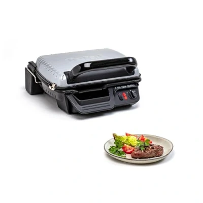 Image de Tefal Ultra Compact Grill électrique, Position barbecue, 2000 W, Cuisson saine, Plaques antiadhésives compatibles lave vaisselle, Bac de récupération des jus, Thermostat réglable, Polyvalent GR305012