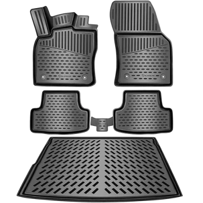 Image de ELMASLINE Lot de tapis en caoutchouc et bac coffre pour VW Golf 8 [VIII] 2019 2024 Variant/Break sol 3D + Accessoires Ne convient pas aux modèles Mild Hybrid/E TSI