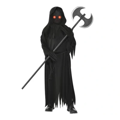 Image de Glaring Reaper, Comprend Robe de chambre + Masque avec yeux lumineux LED Ceinture et gants (l&#039;arme n&#039;est pas incluse), 6 8 ans, Noir