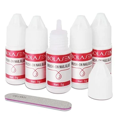 Image de BOLASEN Colle Faux Ongles, 5 Pièces 5g d&#039;Ongle Rapide, à Ongles Avec 1 Pcs Lime Pour Pointes En Acrylique, Coller Artificiels