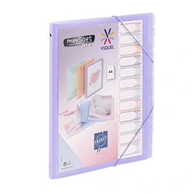 Image de Viquel Trieur 12 compartiments A4 personnalisable Propysoft Fermeture élastique Violet translucide