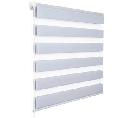 Image de WOLTU Store Enrouleur Jour Nuit sans Perçage, Zébré en Double Tissu, Rideau Translucide et Occultant, Protection de la Vie Privée, Montage Facile avec Clips, 70l x 220L cm, Gris