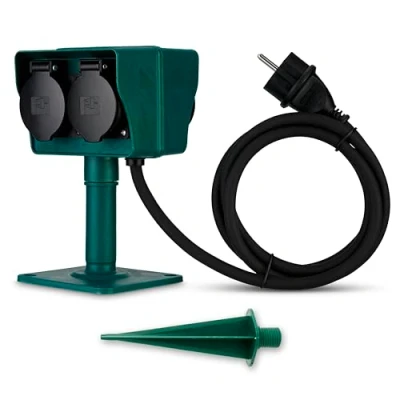 Image de REV 0595009555 Piquet de sol 4 voies prise jardin IP44 câble 1,4 m max. 3500 W Vert