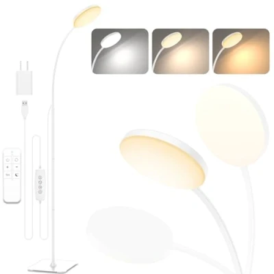 Image de Mojimdo Lampadaire avec télécommande [3 couleurs &amp; 10 luminosités] Lampes de lecture LED fines sur pied, flexible réglable par variateur pour chambre d&#039;enfant, bureau, salon