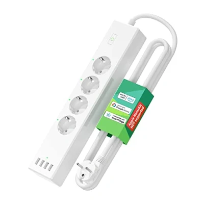 Image de Meross Multiprise Connectée (Type F), 16A WiFi avec 4 Prises et Ports USB Compatible Alexa Google Home, Prise Commande Vocale Contrôle à Distance