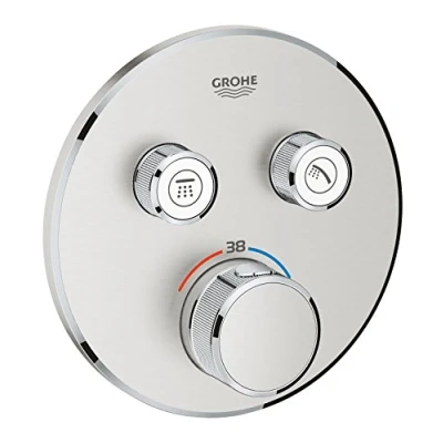 Image de Grohe Thermostat Grohtherm SmartControl avec deux valves de fermeture, rosace murale ronde, couleur : graphite dur 29119A00
