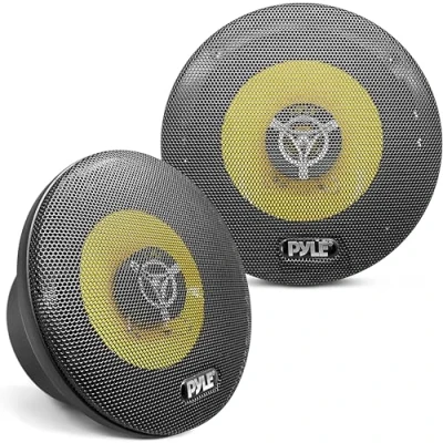 Image de Pyle Haut Parleurs Voiture 16,5 cm Trois Voies 280W, 4 Ohms, Tweeter Médium pour stereo voiture, Aimant 1,13 kg, Profondeur Montage 5,7 cm, Compatibles avec Emplacements OEM (Paire), Jaune/Noir